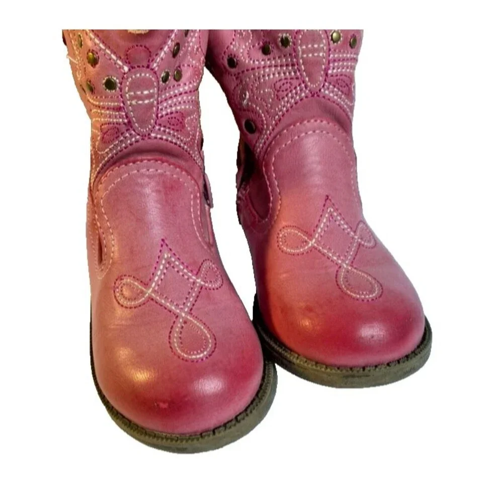 Cherokee Girls Pink Side Zip Round Toe Comfort Casual Cowgirl Western Boot Sz 8T